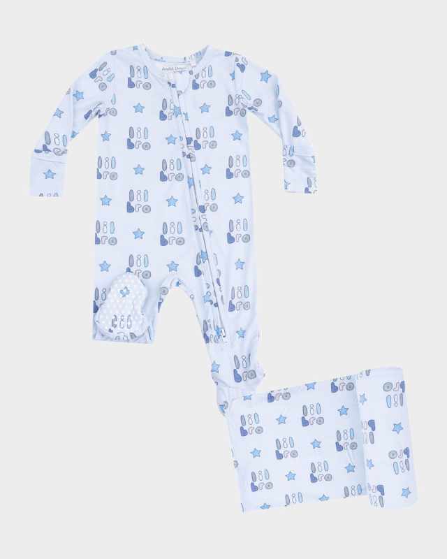 Boy's Lil Bro 2-Way Zip Footie Romper & Blanket Set, Size Newbor